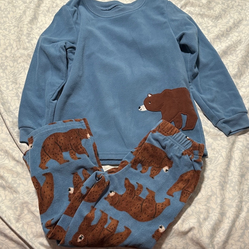 Carter's Blue Fleece Pajama Set with Brown Bear Motif